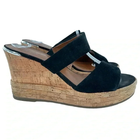 Franco Sarto womens size 8 38 black suede chunky platform slides - Picture 1 of 12